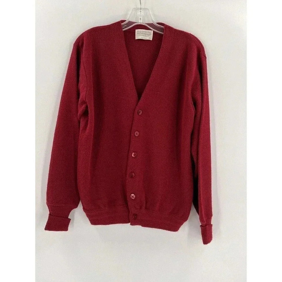 1980s Jefflon Lord Jeff 100% Dupont Orlon Acryclic USA Made Red Sweater Cardigan - Picture 3 of 7